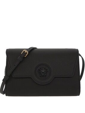 Versace Medusa Crossbody Bag Convertible Clutch Black Leather New